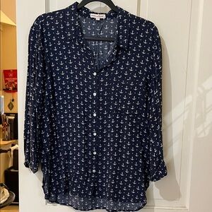 Navy Blue Anchor Print Women's Top